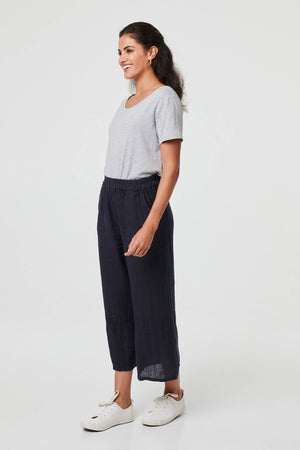Navy | Floral High Waist Stretchy Crop Trousers
