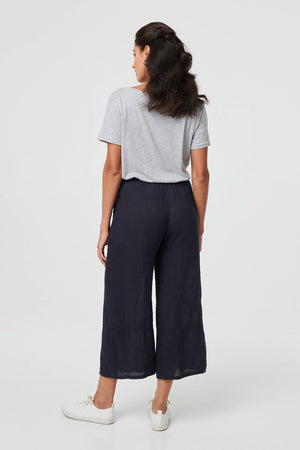 Navy | Floral High Waist Stretchy Crop Trousers
