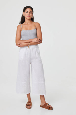 White | Floral High Waist Stretchy Crop Trousers
