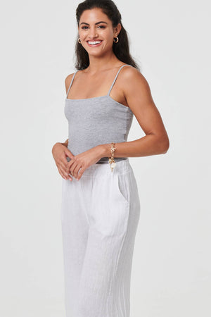 White | Floral High Waist Stretchy Crop Trousers
