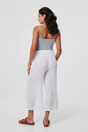 White | Floral High Waist Stretchy Crop Trousers
