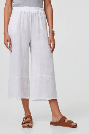 White | Floral High Waist Stretchy Crop Trousers
