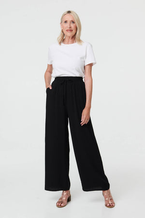 Black | Drawstring High Waist Wide Leg Trousers