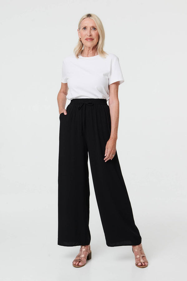 Black | Drawstring High Waist Wide Leg Trousers