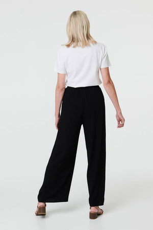 Black | Drawstring High Waist Wide Leg Trousers