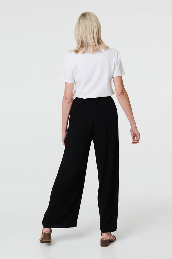 Black | Drawstring High Waist Wide Leg Trousers