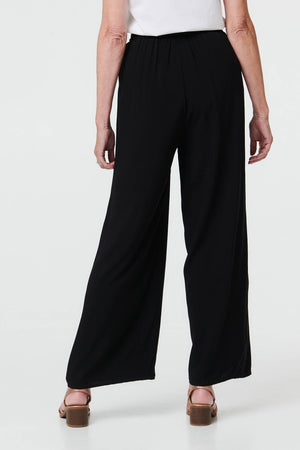 Black | Drawstring High Waist Wide Leg Trousers
