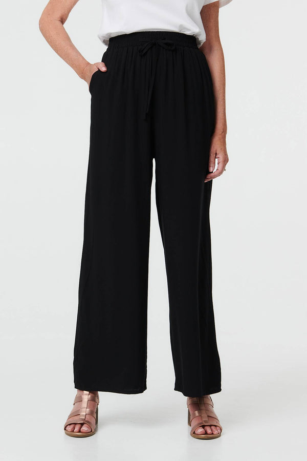 Black | Drawstring High Waist Wide Leg Trousers