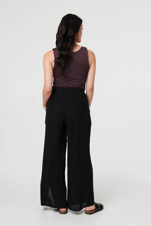 Black | Button Detail Wide High Waist Trousers
