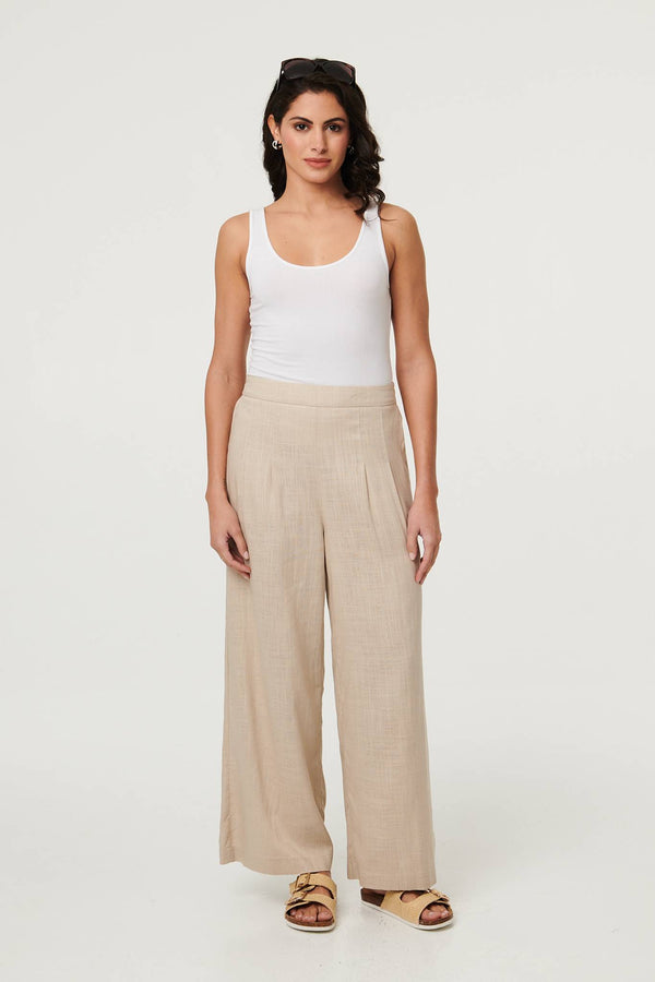 Beige | High Waist Wide Leg Trousers