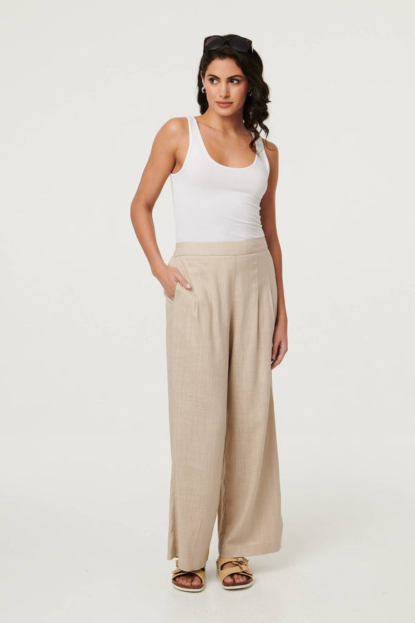 Beige | High Waist Wide Leg Trousers