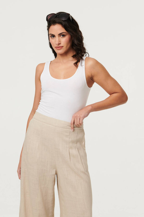 Beige | High Waist Wide Leg Trousers