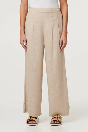 Beige | High Waist Wide Leg Trousers