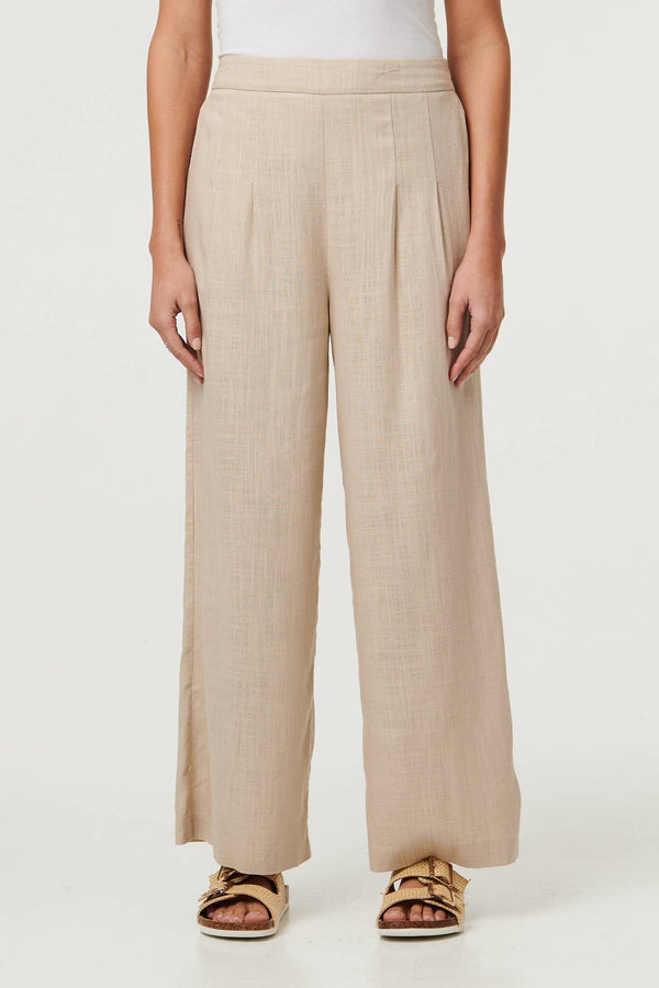 Beige | High Waist Wide Leg Trousers