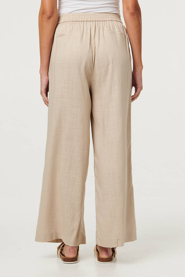 Beige | High Waist Wide Leg Trousers