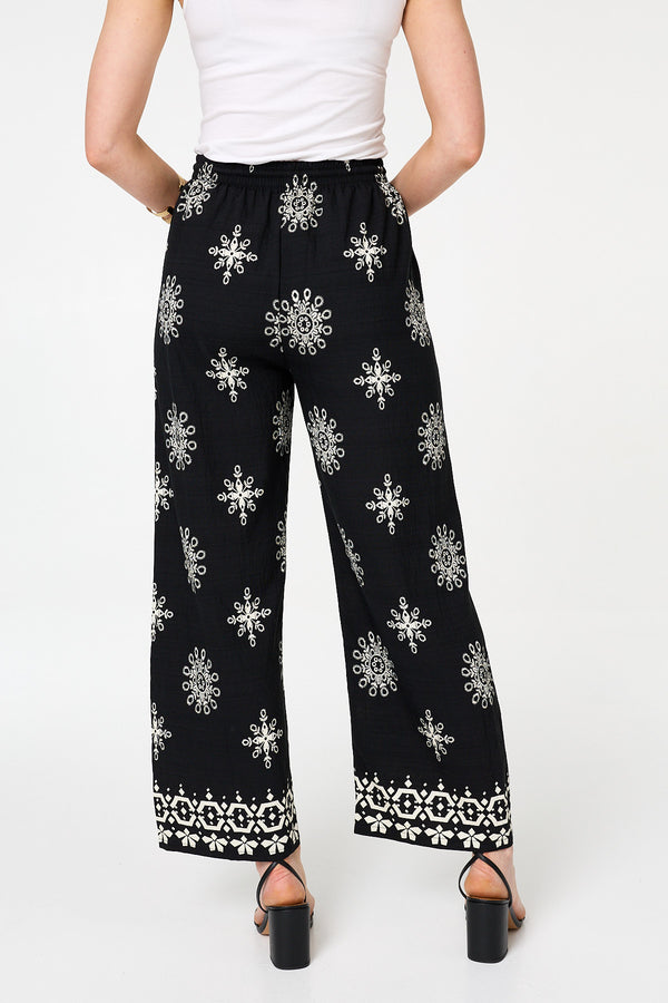 Black | Border Print Wide High Waist Trousers