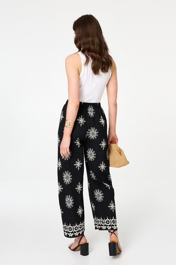 Black | Border Print Wide High Waist Trousers
