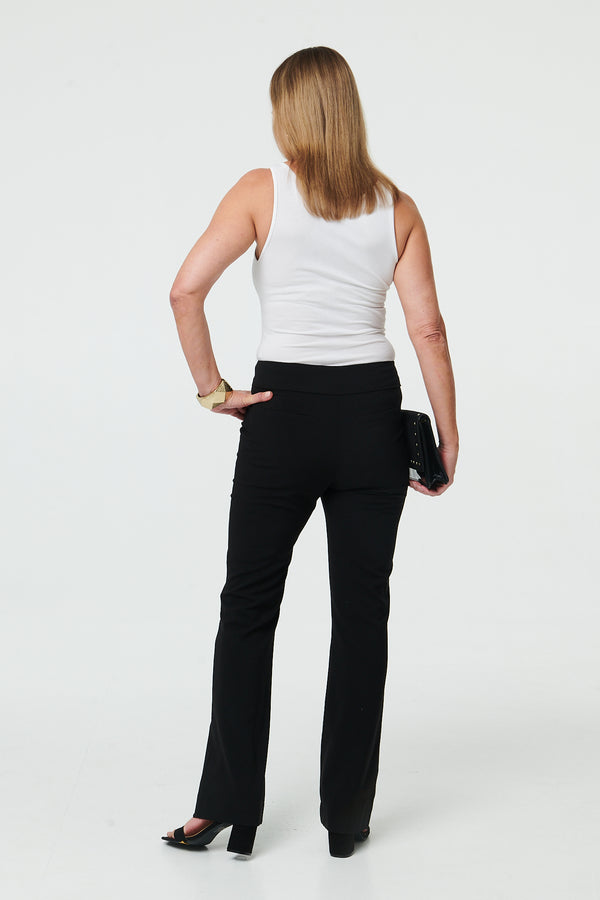Black | High Waist Flared Slim Fit Trousers