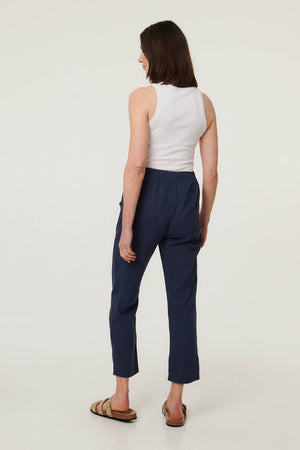 Blue | Drawstring Tie Front Relaxed Trousers