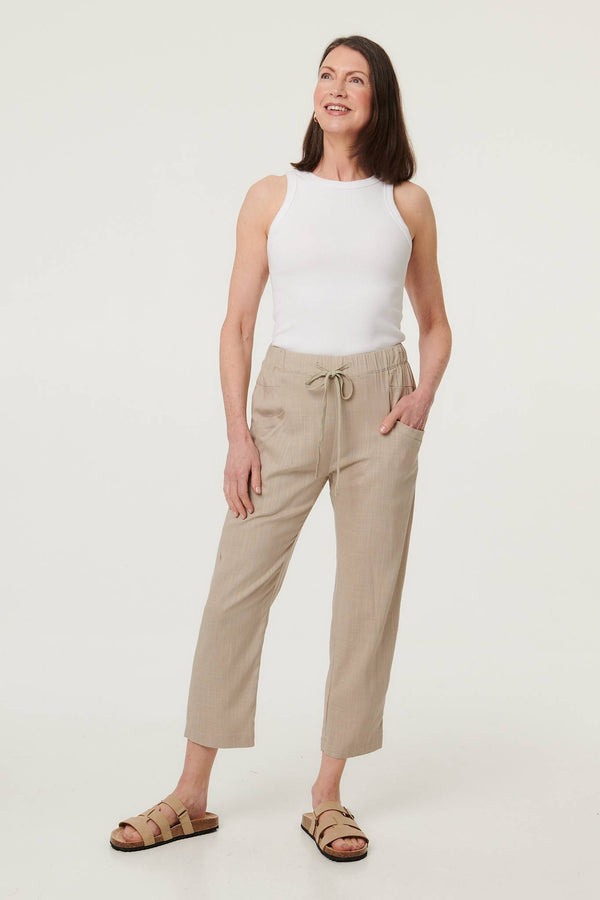 Linen | Drawstring Tie Front Relaxed Trousers