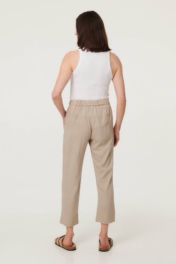 Linen | Drawstring Tie Front Relaxed Trousers