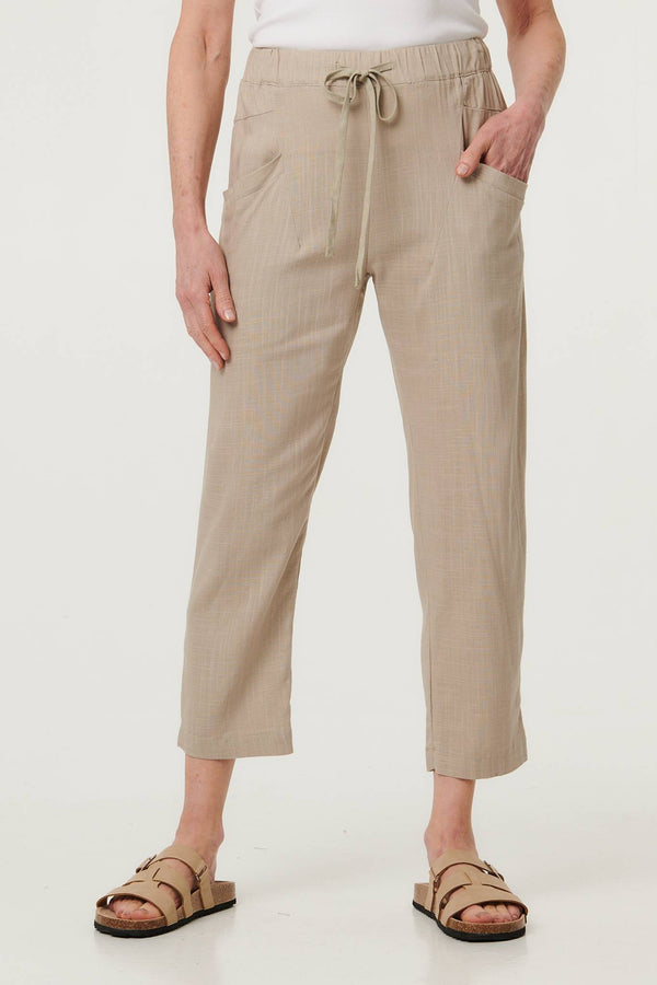 Linen | Drawstring Tie Front Relaxed Trousers
