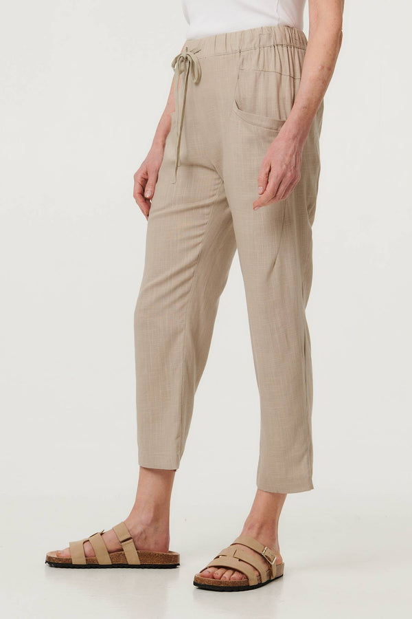 Linen | Drawstring Tie Front Relaxed Trousers