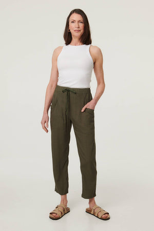 Sage | Drawstring Tie Front Relaxed Trousers : Model is 5'8