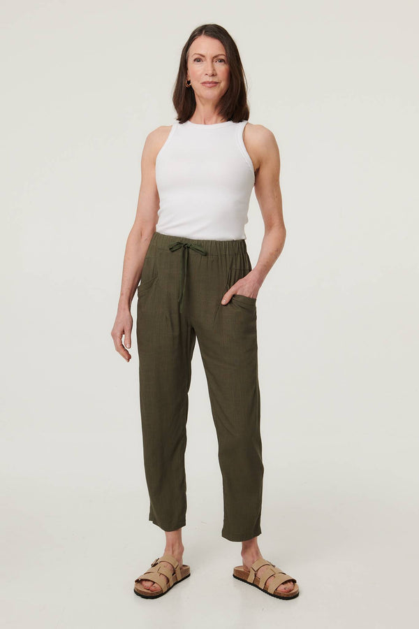 Sage | Drawstring Tie Front Relaxed Trousers : Model is 5'8"/172 cm and wears UK10/EU38/US6/AUS10