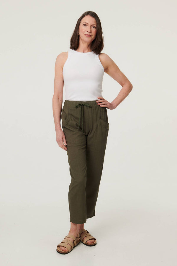 Sage | Drawstring Tie Front Relaxed Trousers