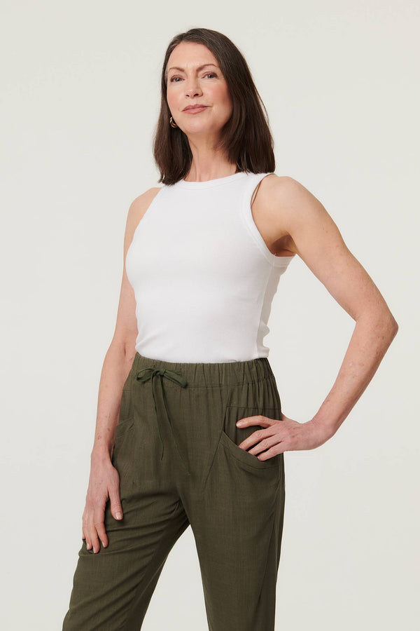 Sage | Drawstring Tie Front Relaxed Trousers : Model is 5'8"/172 cm and wears UK10/EU38/US6/AUS10