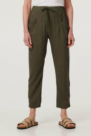 Sage | Drawstring Tie Front Relaxed Trousers