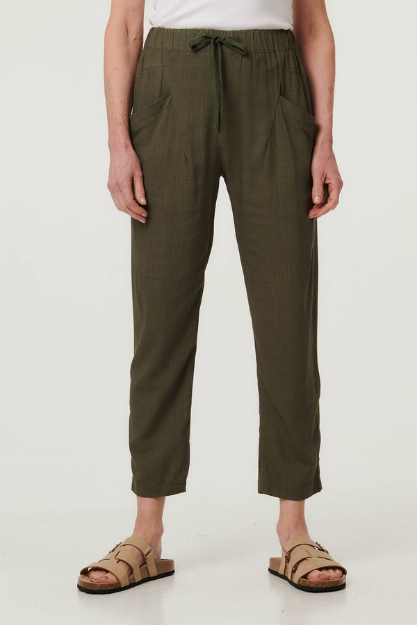 Sage | Drawstring Tie Front Relaxed Trousers
