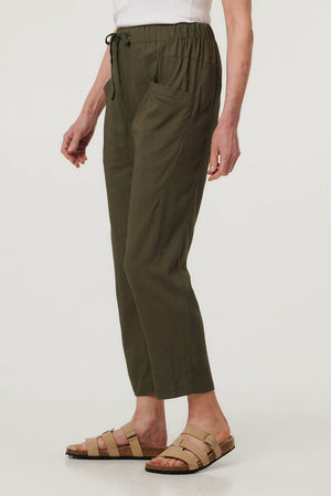 Sage | Drawstring Tie Front Relaxed Trousers