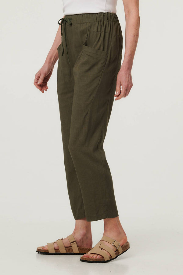 Sage | Drawstring Tie Front Relaxed Trousers