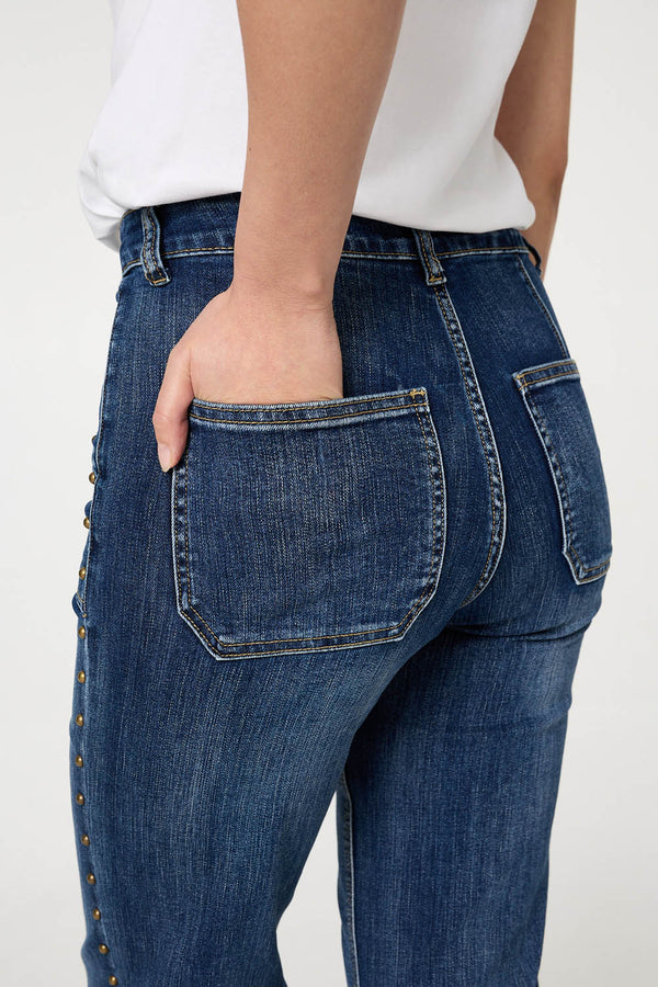 Blue | Stud Trim Detail High Waist Flare Jeans