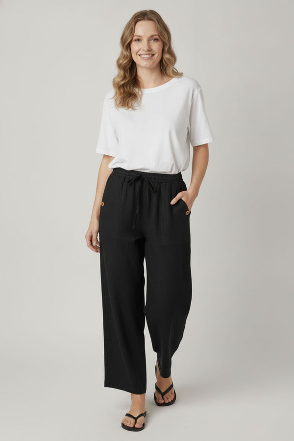 Black | Drawstring High Waist Relaxed Trousers