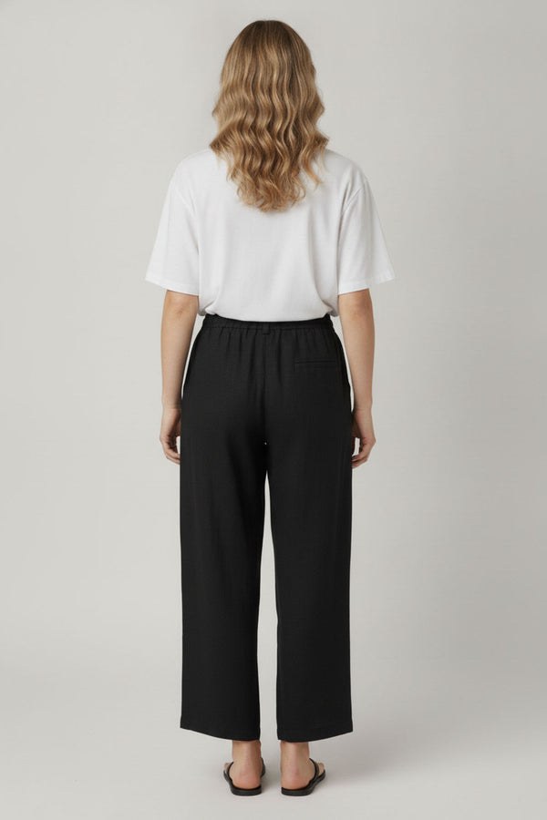 Black | Drawstring High Waist Relaxed Trousers