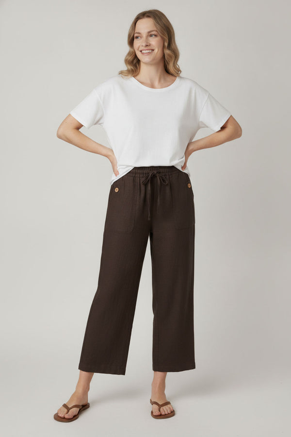 Brown | Drawstring High Waist Relaxed Trousers
