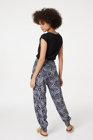 Navy | Patchwork Print Harem Pants