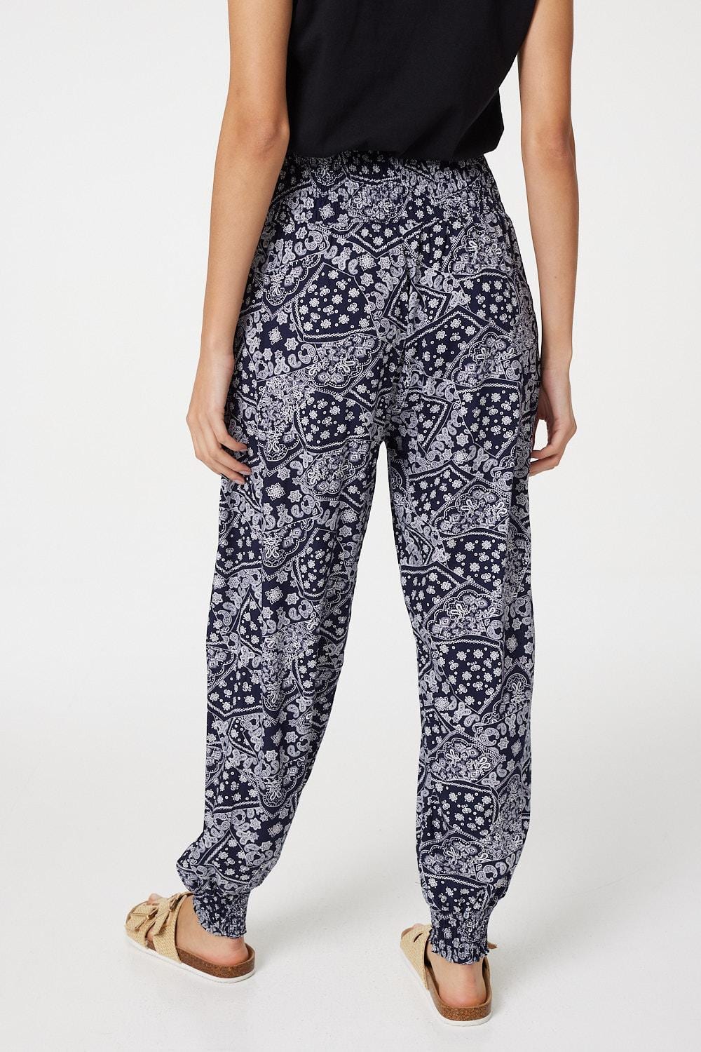 Navy | Patchwork Print Harem Pants