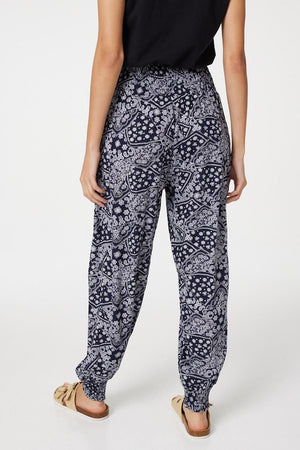 Navy | Patchwork Print Harem Pants