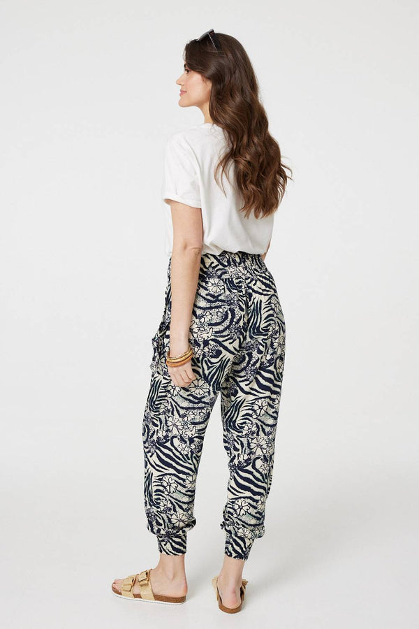 Navy | Floral Animal Print Harem Trousers