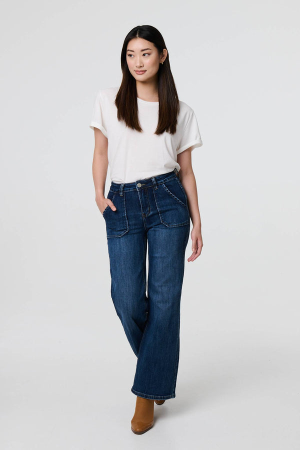 Blue | Denim Pocket Detail High Waist Jeans
