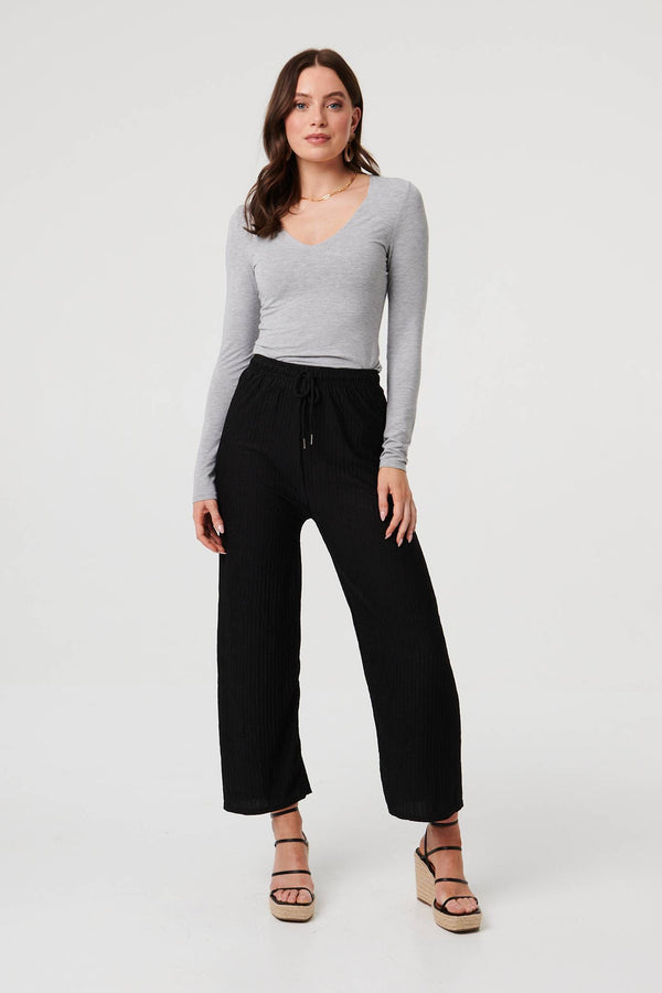 Black | High Waist Drawstring Wide Trousers