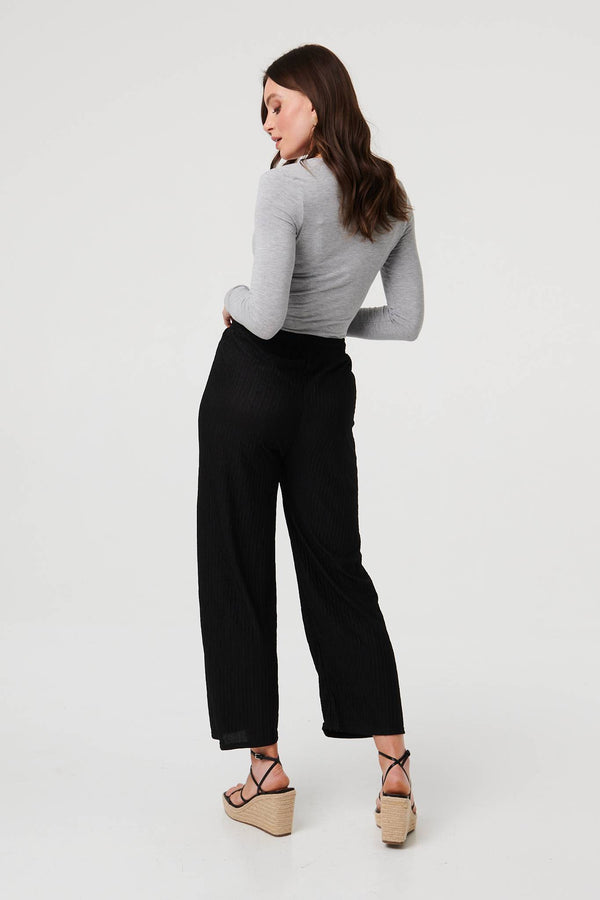 Black | High Waist Drawstring Wide Trousers