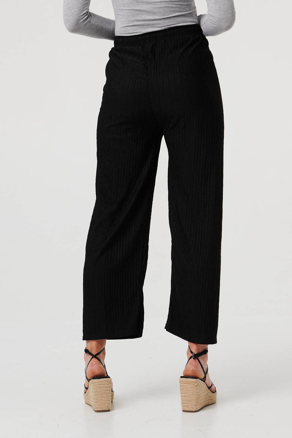 Black | High Waist Drawstring Wide Trousers