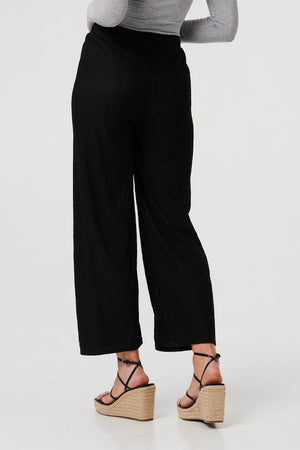 Black | High Waist Drawstring Wide Trousers
