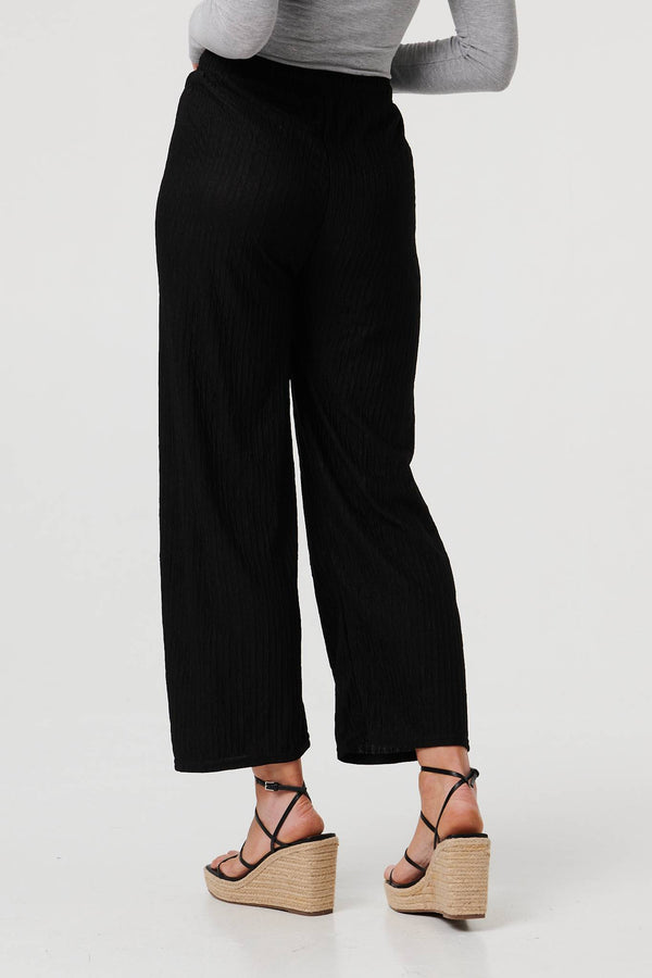 Black | High Waist Drawstring Wide Trousers
