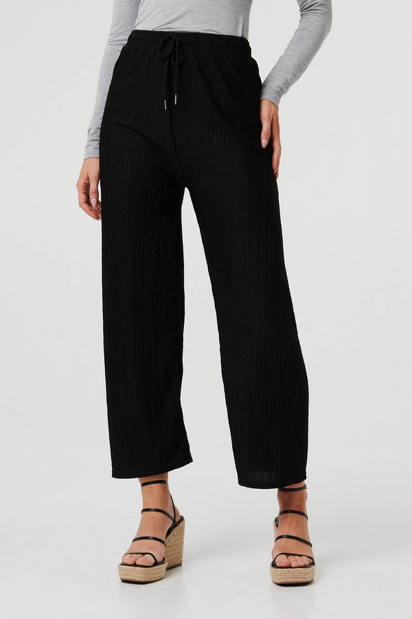 Black | High Waist Drawstring Wide Trousers